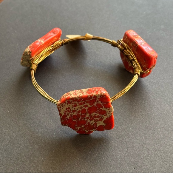 None Jewelry - Red Imperial Jasper Gold Wire Wrapped Bracelet | 7.5 IN
